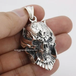 925 Sterling Silver Big King Vampire Demon Skull Pendant Punk Jewellery 8Q001 BZ - Picture 1 of 11