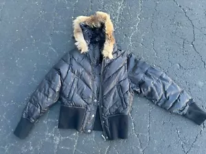 Triple Fat Goose Medium Down Coyote Fur Hooded Full-Zip Button Puffer Jacket - Picture 1 of 6