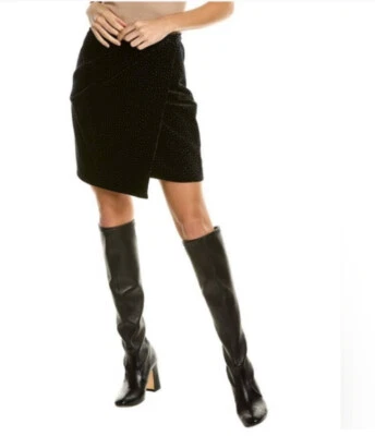NEW Theory Velvet Black Polka Dot Wrap Mini Skirt Size 00  $355 - Image 1 of 4
