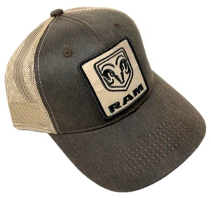 DODGE RAM LOGO BROWN TAN MESH TRUCKER ADJUSTABLE CURVED BILL SNAPBACK HAT CAP - Picture 1 of 4