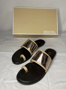 MICHAEL KORS MK Monogram Toe Ring Sandals Leather Rose Gold 6.5 - Picture 1 of 10