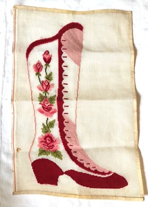 Vintage viktorianischer Schuh mit Rosen Nadelspitze Canvas & Garn für Strumpf, Kissen + - Bild 1 von 7