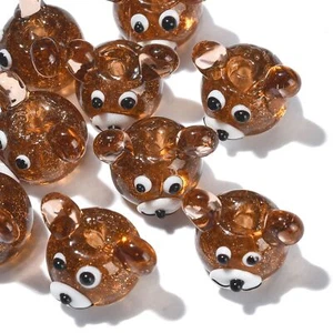10x Lampwork Glass Beads with Glitter Powder Animal Bear Bead for Jewelry Making - Picture 1 of 4