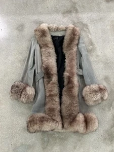Vintage 60s 70s Penny Lane Daisy Jones Coat Fur Trim Suede Leather Jacket - Picture 1 of 10