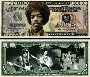 ✅ Pack de 100 Jimi Hendrix Música Rock 1 Millón de Dólares Coleccionables Novedad Dinero - Imagen 1 de 6