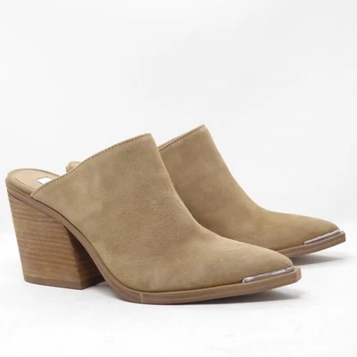 Steve Madden Alanna 麂皮绒皮革骡跟银色尖头女式 9.5 米 — 第 1/4 张图片