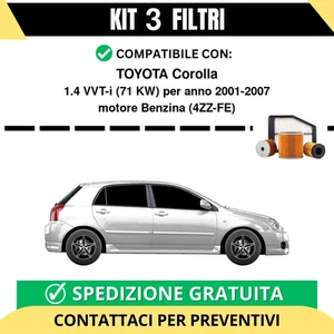 Kit 3 Filtri Tagliando per TOYOTA Corolla 1.4 VVT-i 71 kw Benzina 2001-2007 - Imagen 1 de 2