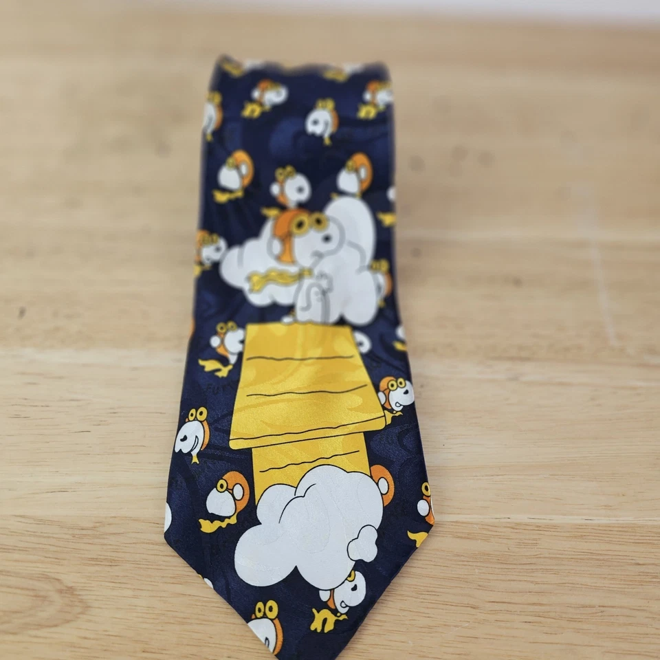 Corbata de cuello Snoopy para hombre marca Darren azul patrón geométrico 100 % seda cacahuetes Foto 1 de 4