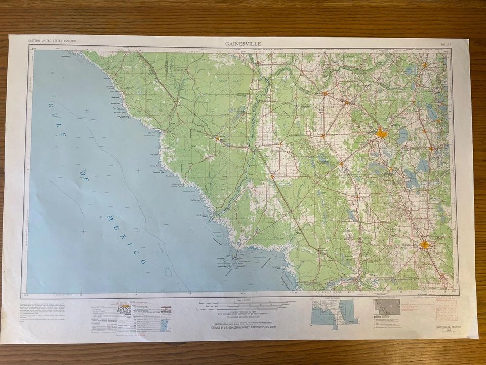 Vintage USGS Gainesville Florida 1954 1964 1965 Topographic Map 1:250000 - Image 1 of 1