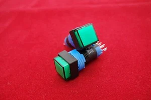 2PCS Cutout 12MM 12V Green LED ILLUMINATED Square Maintained PUSH BUTTON 5 PINS - Picture 1 of 6