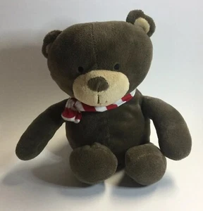 Carter Brown Teddy Bear Plush 12 Inch Red White Striped Tie Sewed Black Eyes - Picture 1 of 8