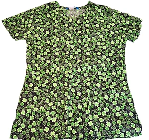 Scrub Top St Patrick's Day Shamrock Women's S by Scrub Wear Green 100% Cotton - Picture 1 of 5
