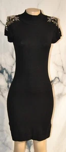 Abito maglione JULIA JORDAN nero misto viscosa spalle piccole impreziosite - Foto 1 di 9