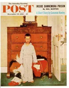 Saturday Evening Post December 29 1956 Norman Rockwell Print Boy Santa Discovery - Picture 1 of 2