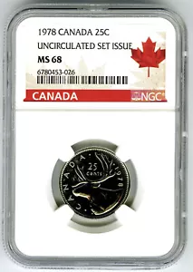1978 CANADA 25 CENT NGC MS68 CARIBOU QUARTER RED MAPLE LEAF LABEL - Picture 1 of 2