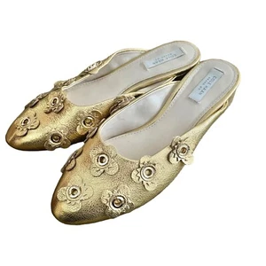 Cole Haan Metallic Gold Floral Embellished Mules Size 5B Block Heel Slip-On - Picture 1 of 12