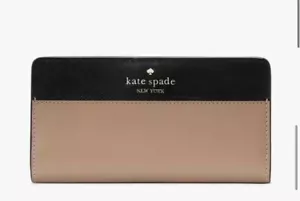 KATE SPADE MADISON LG SLIM BIFOLD WALLET HAZELNUT BLACK LEATHER NEW - Picture 1 of 6