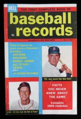 1957 Nº 1 revista Dell Sports Baseball Records Ted Williams Medias Rojas en portada Foto 1 de 2