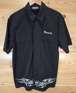 VTG Dragonfly Button Shirt Men Medium Tribal Y2K Raver Cyber Grunge Punk - Picture 1 of 8
