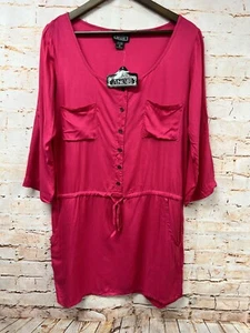 Angie Womens Tunic Top Sz M Pink 3/4 Sleeve Tie Waist Pockets New Casual New - Picture 1 of 3
