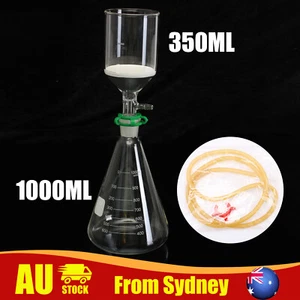 Glass Vaccum Suction Filter Kit 1000ml Conical Flask+350 Buchner Funnel+ Hose D - Picture 1 of 6