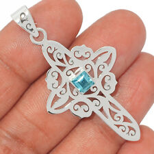 Cross - Treated Blue Topaz 925 Sterling Silver Pendant Jewelry Bp178985