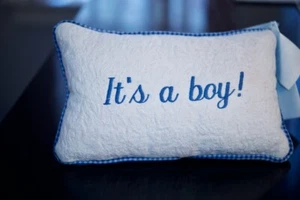 New- WOOF & POOF, BABY IT's A BOY! PILLOW. Great Gift for Reveal or new birth. - Picture 1 of 3