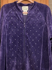 Purple Quacker Factory Velour Jacket With Rhinestones  Zip Up  Size L GORGEOUS - Picture 1 of 10
