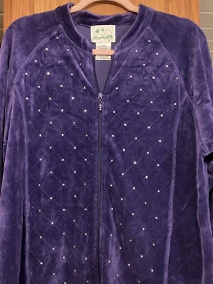 Purple Quacker Factory Velour Jacket With Rhinestones  Zip Up  Size L GORGEOUS - Image 1 of 4