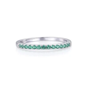Ladies 925 Solid Silver Brilliant Cut 14 Stone Green Emerald Half Eternity Ring - Picture 1 of 12