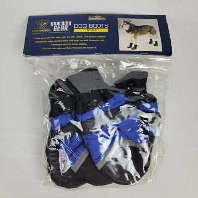 Guardian Gear Large Dog Boots Black/Blue All Weather Sole Reflective Strip Cuffs - Image 1 of 4