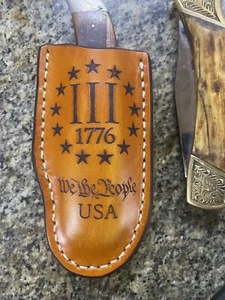 Personalized Leather Pocket Folding Knife Clip Sheath Buck 110 Size - Picture 1 of 12