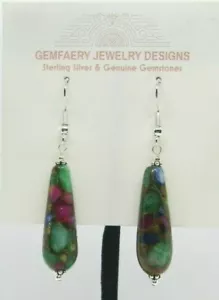 Sterling Silver SAPPHIRE, RUBY, EMERALD Dangle Earrings #6277...Handmade USA - Picture 1 of 6