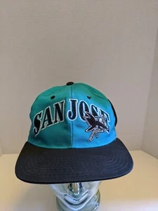 Vintage San Jose Sharks Starter Snapback Hat Embroidered Spellout Logo 90s 1990s - Picture 1 of 12