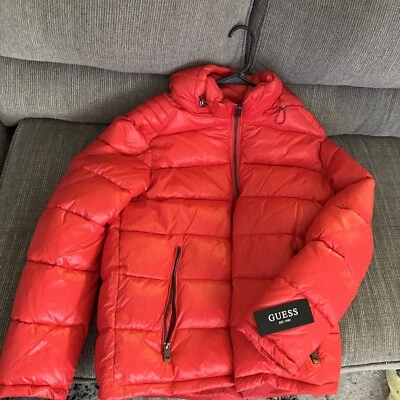 GUESS Men's Detachable Hooded Puffer Coat Winter Jacket, Crimson - Image 1 of 4