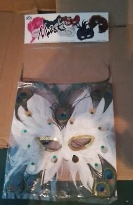 Venetian Mardi Gras Halloween Large Peacock Feather Masquerade Ball Party - Image 1 of 3