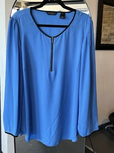 Investments II Bluse royalblau 1X schwarz Borte Langarm Tunika Büro Kirche - Bild 1 von 8
