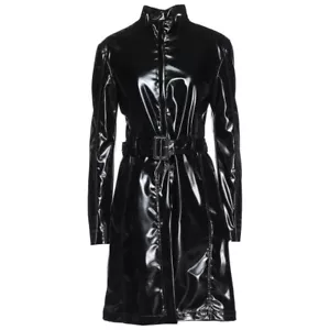 Women Trench Vinyl Shiny Gothic Coat PVC Emo Top quality Faux Leather Black Coat - Picture 1 of 3