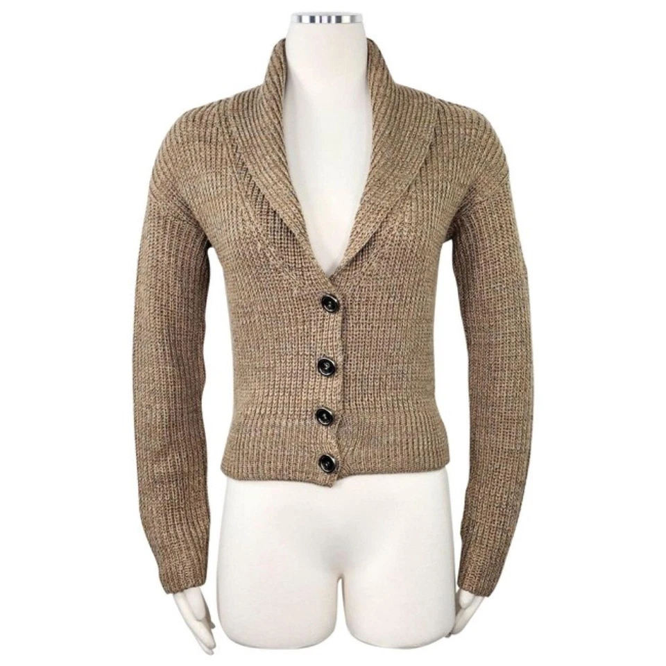 Prada 38/4 Shawl Collar Cardigan Melange Camel Melange Chunky Knit Wool Cotton E - Image 1 of 4