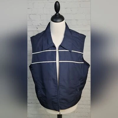 Chaleco de Golf Lizzgolf by Liz Claiborne Talla Lg Azul Marino y Blanco Bolsillos con Botones Cremallera Completa Foto 1 de 4