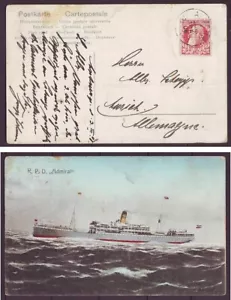 z8604/Bélgica-Países Bajos RPD Envío Almirante PERFIN Cubierta de Postal t/Alemania 1908 - Imagen 1 de 1