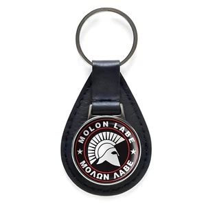 Schlüsselanhänger Molon Labe rund schwarz Leder silber Schlüsselring Militär Geschenk - Bild 1 von 3