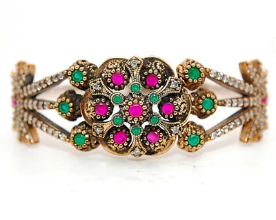 Ottoman Empire Style 6CT Treated Ruby & Topaz 925 Sterling Silver Bracelet   - Image 1 of 3