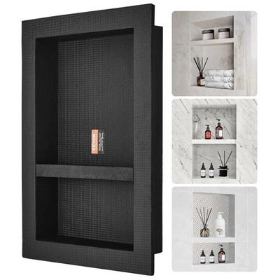 VEVOR Nicho de Ducha Listo para Azulejos 16" x 24", Organizador de Estante Doble, Cuadrado C... Foto 1 de 4