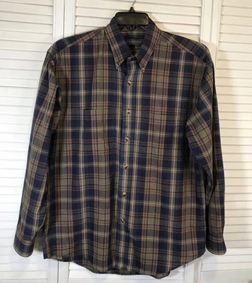 Camisa de vestir Van Heusen de colección años 90 para hombre M 15-15,5 sin arrugas L/S azul marino a cuadros Foto 1 de 4