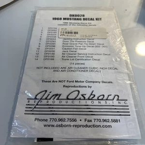 1968 Mustang decal Kit, Ford Scott Drake decal kit DK-28 - Bild 1 von 6