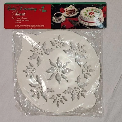 NOVO Estêncil Vintage Natal Poinsétia Azevinho Decoração de Bolo Redondo Reutilizável - Imagem 1 de 4