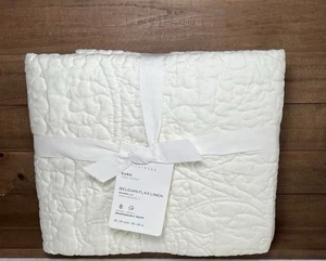 Pottery Barn belgisches Flachs Leinen Blumenmuster gesteppt Euro Kissenbezüge klassisch elfenbeinfarben - Bild 1 von 2