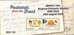 2025 Australia Postcards From The Front BRIPEX 75th O/P Mini Sheet, Of 120 - Bild 1 von 1
