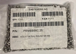 Fastenere 6-32 x 1/4 Phillips Round, Machine Screws Stainless, 1/4" L, 1000 - Picture 1 of 3